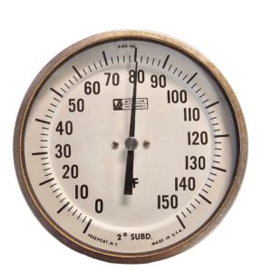 Weksler Adjustable Angle (Fixed Connection) Bimetal Therometer,5" Dial, 4" Stem, 1/2'" NPT, 0-150F - AF0444FGX