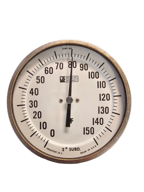 Weksler Adjustable Angle (Fixed Connection) Bimetal Therometer,5" Dial, 4" Stem, 1/2'" NPT, 0-150F - AF0444FGX