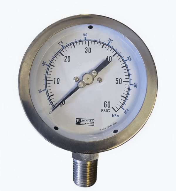 Weksler 4" BA4CYPE2LW Dual Scale Pressure Gauge Range: 0-60  PSI/KPA