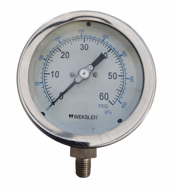 Weksler 4" BA4CYPE4LW- Pressure Gauge Range: 0-60 PSI/KPA