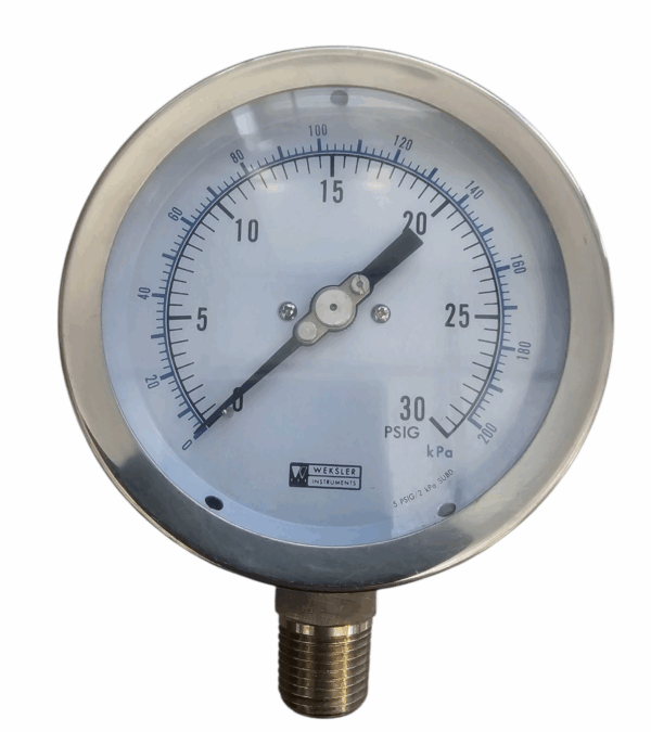 Weksler 4" BA4CYPD2LW- Pressure Gauge Range: 0-30 PSI/KPA