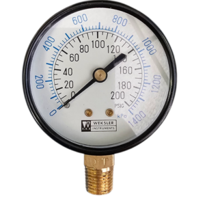 Weksler UA25, 2.5", 0-200 PSI & KPA 1/4" BTM