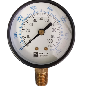 Weksler UA25, 2.5", 0-100 PSI & KPA 1/4" BTM
