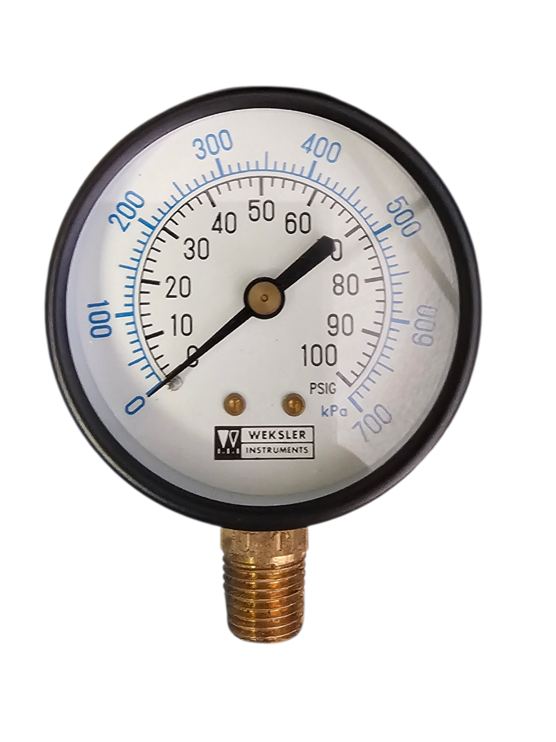 Weksler UA25, 2.5″, 0-100 PSI & KPA 1/4″ BTM