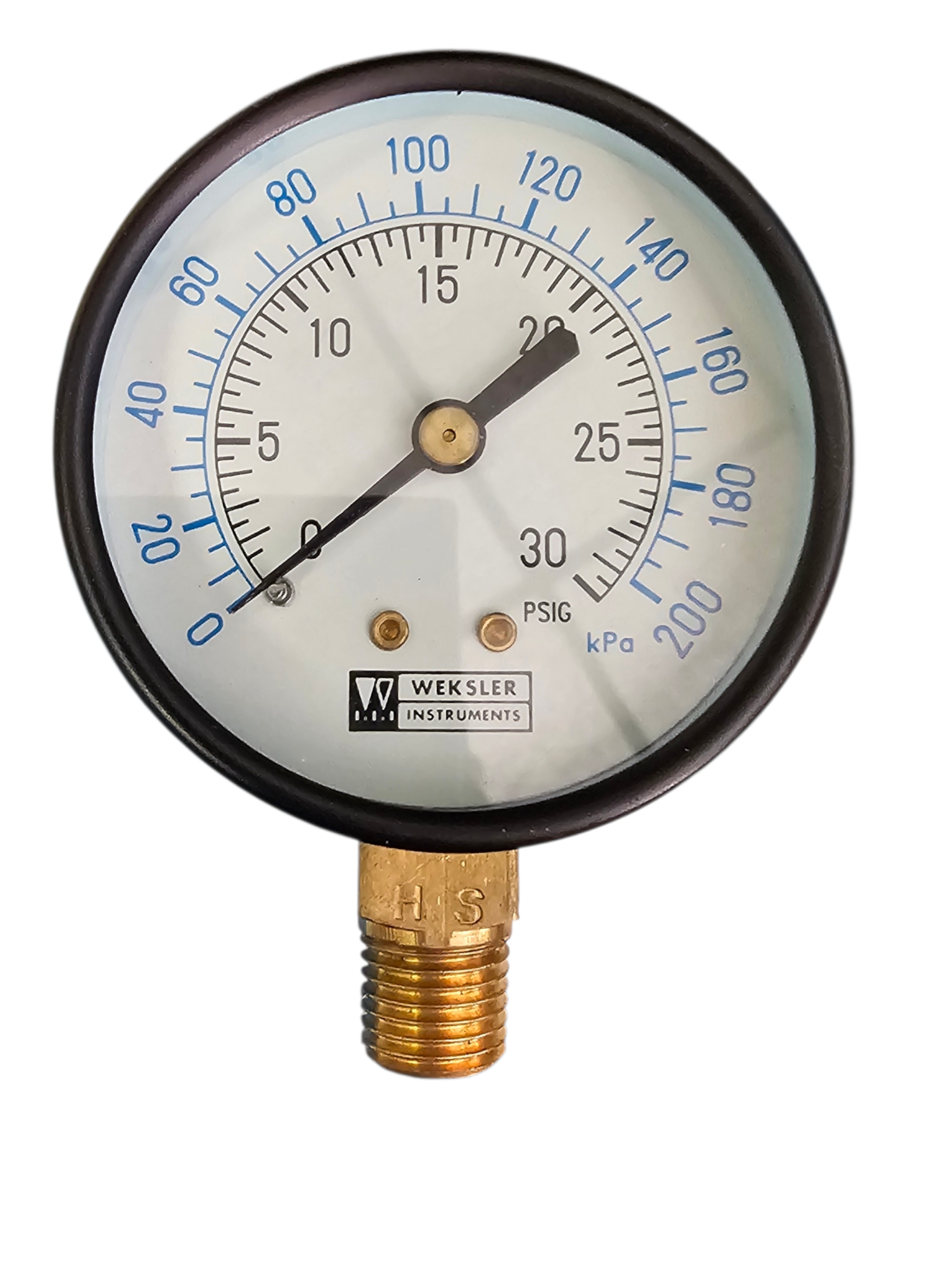 Weksler UA25, 2.5″, 0-30 PSI & KPA 1/4″ BTM