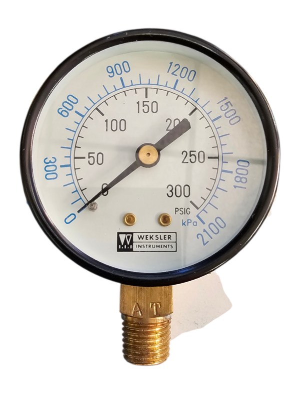 Weksler UA25, 2.5", 0-300 PSI & KPA 1/4" BTM