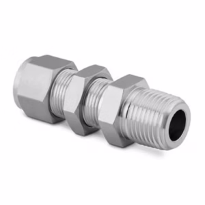SWAGELOK SS-600-11-4 Stainless Steel Swagelok Tube Fitting, Bulkhead Male Connector, 3/8 in. Tube OD x 1/4 in. Male NPT