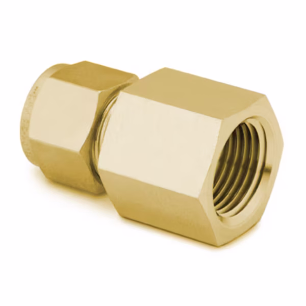 B-600-7-4 Brass Swagelok Tube Fitting, Female Connector, 3/8 in. Tube OD x 1/4 in. Female NPT